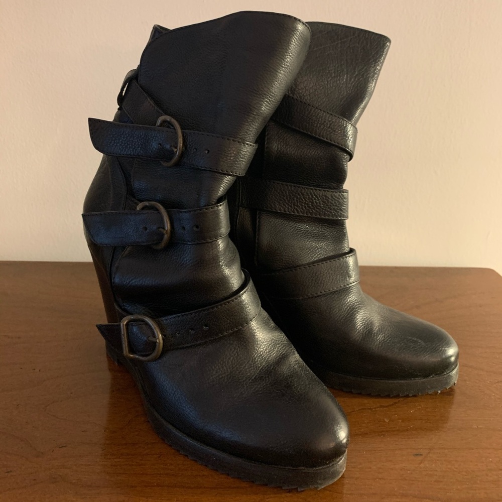 Fiorentini + Baker black wedge boots - like new